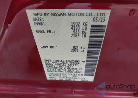 2015 Nissan Leaf S z USA, uszkodzony, nr VIN 1N4AZ0CP6FC333769